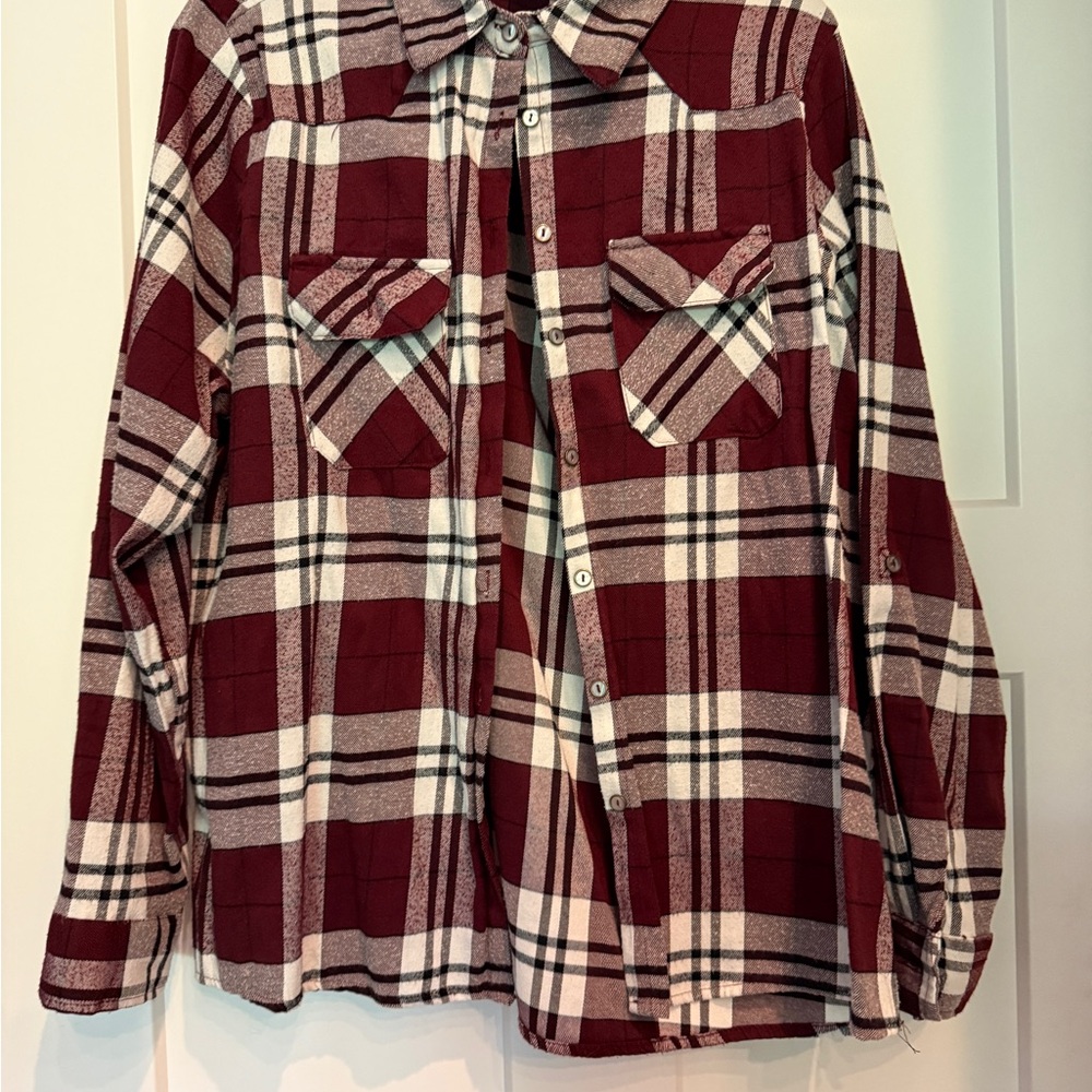 Justify Burgundy Plaid Button-Up Shirt